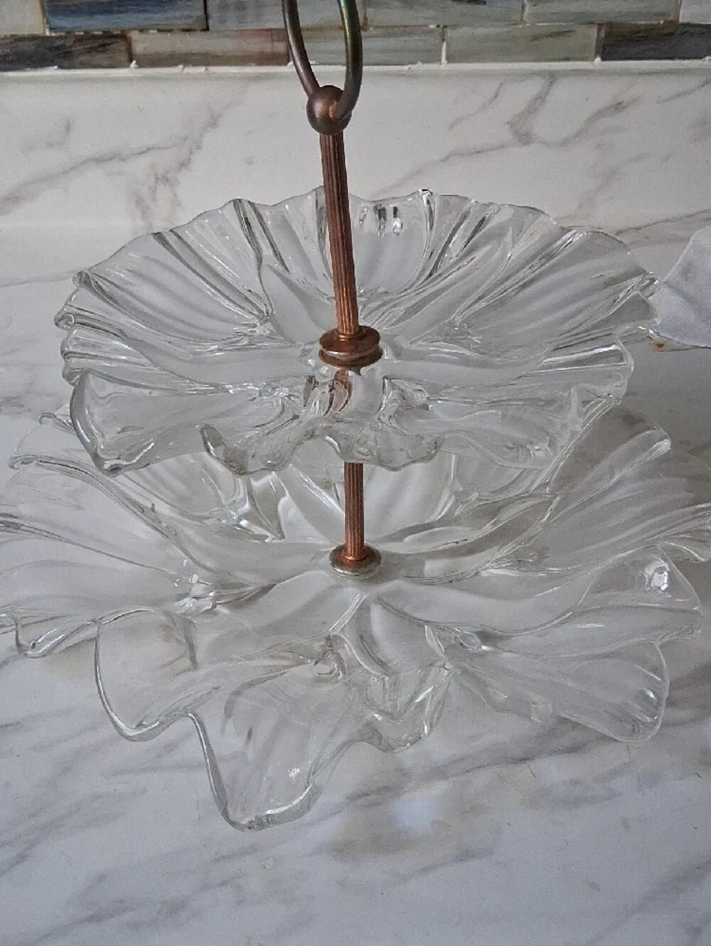 vintage 2 tier candy dish  glass